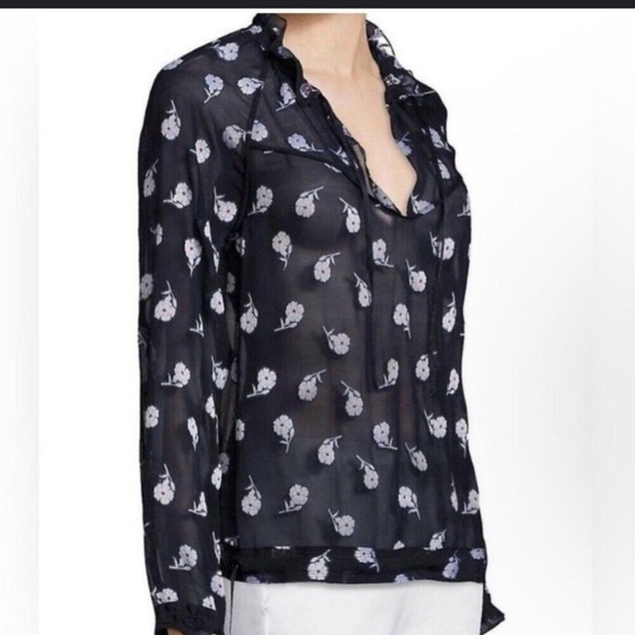 Rag & Bone Bennett Sheer Floral navy red white Silk Blouse Top designer fall - Picture 2 of 9